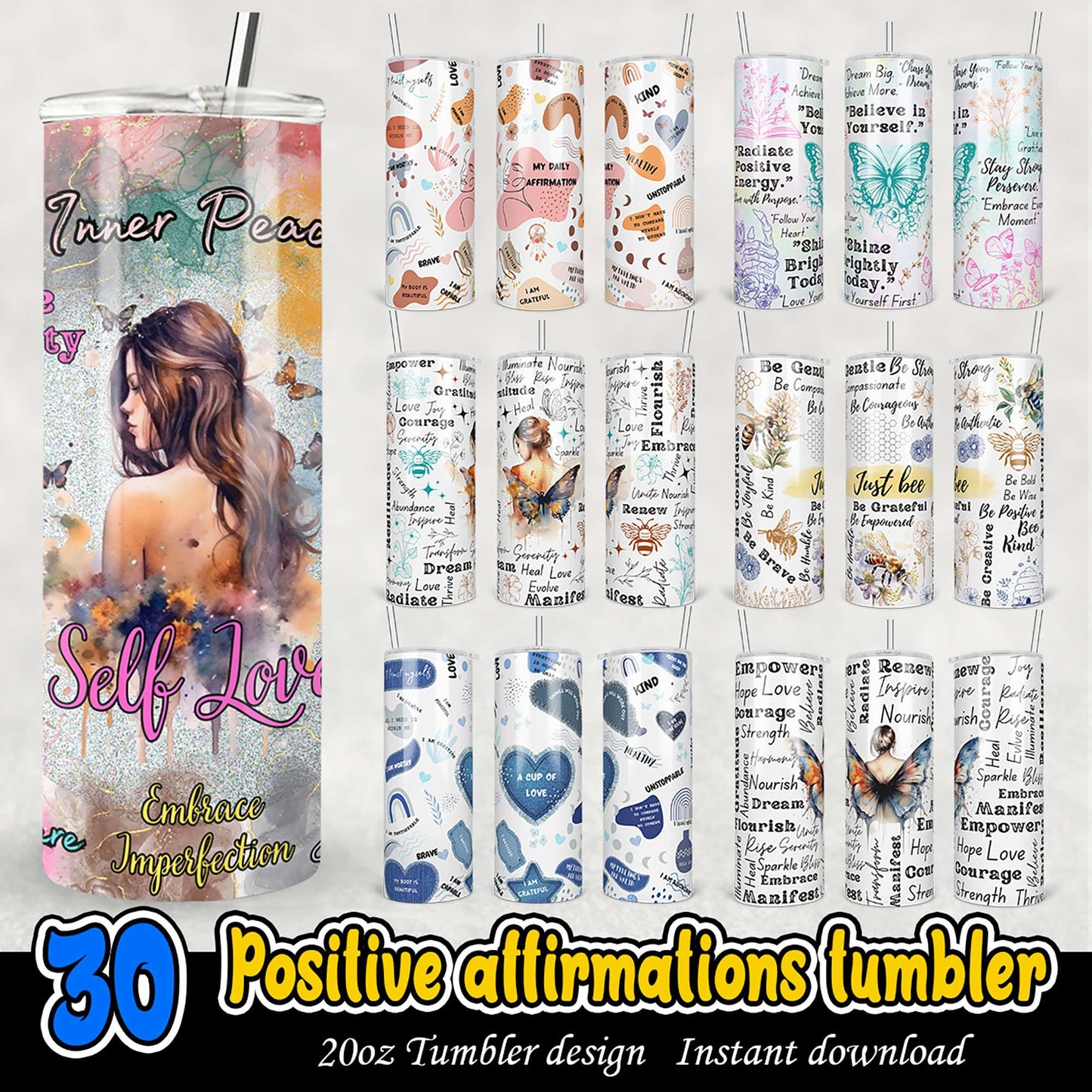 30 Positive Affirmation Tumblers PNG