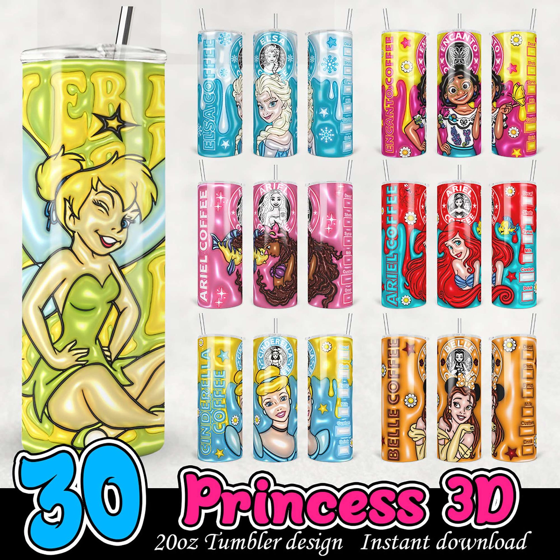 30 Princess Tumbler Designs PNG