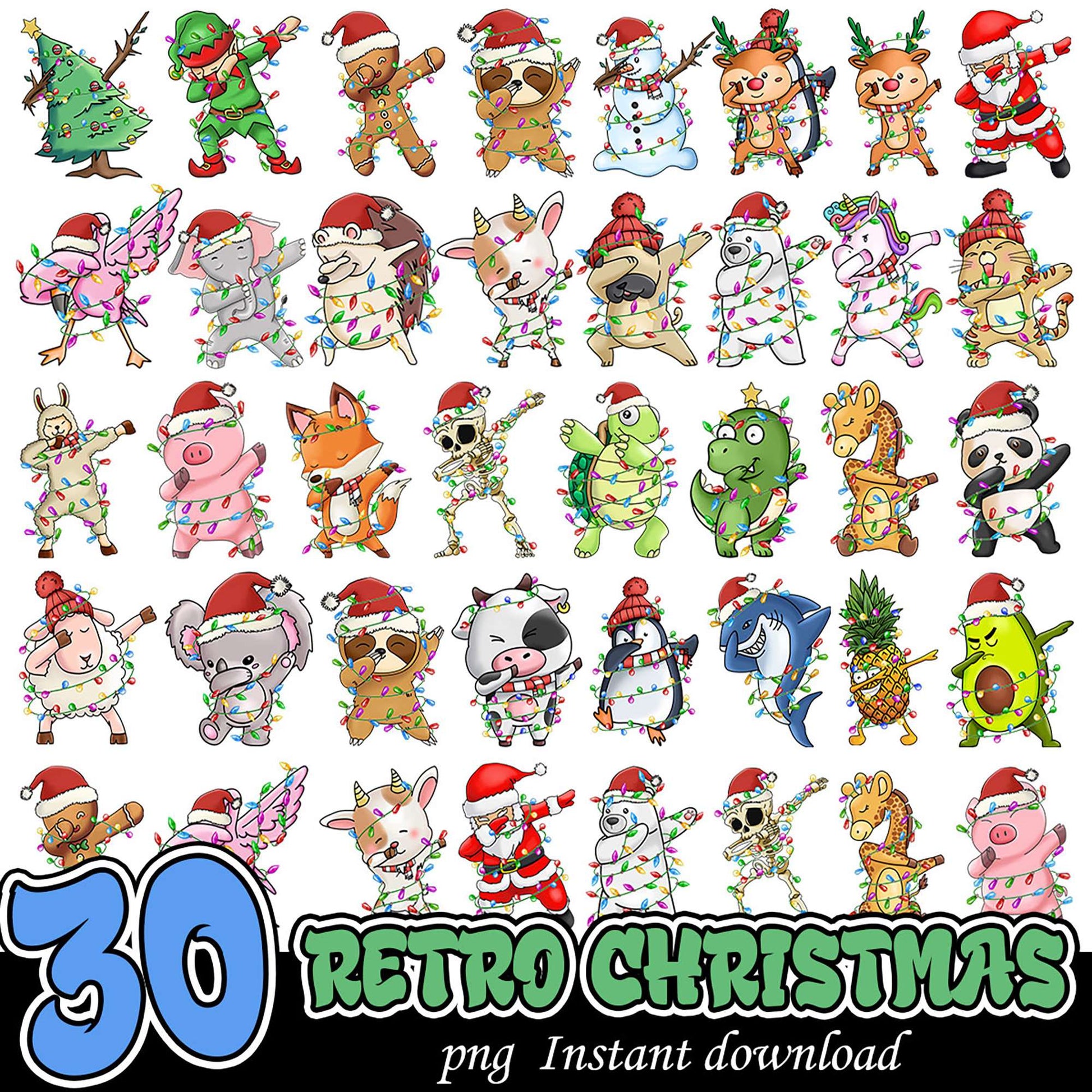 30 Retro Christmas PNGs Instant Download