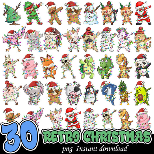 30 Retro Christmas PNGs Instant Download