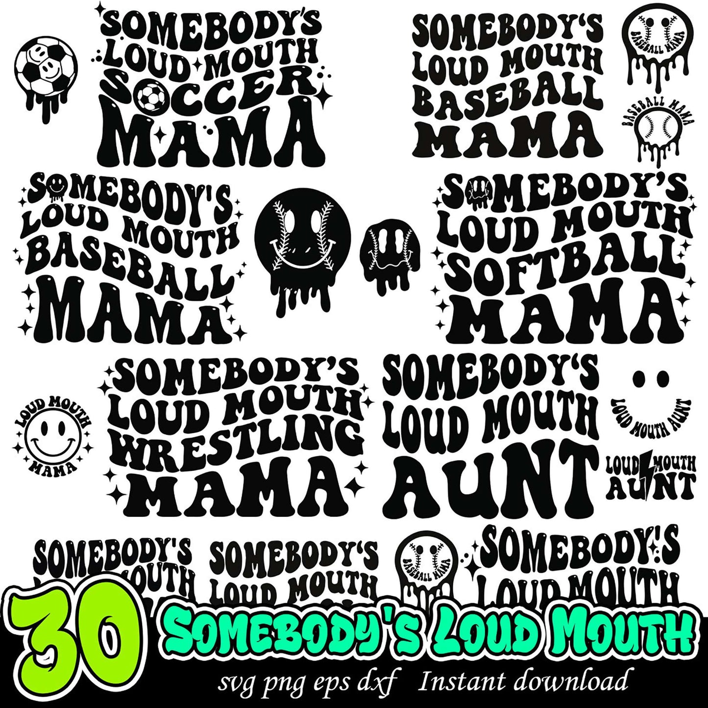 30 SVG Sports Mama & Aunt Designs