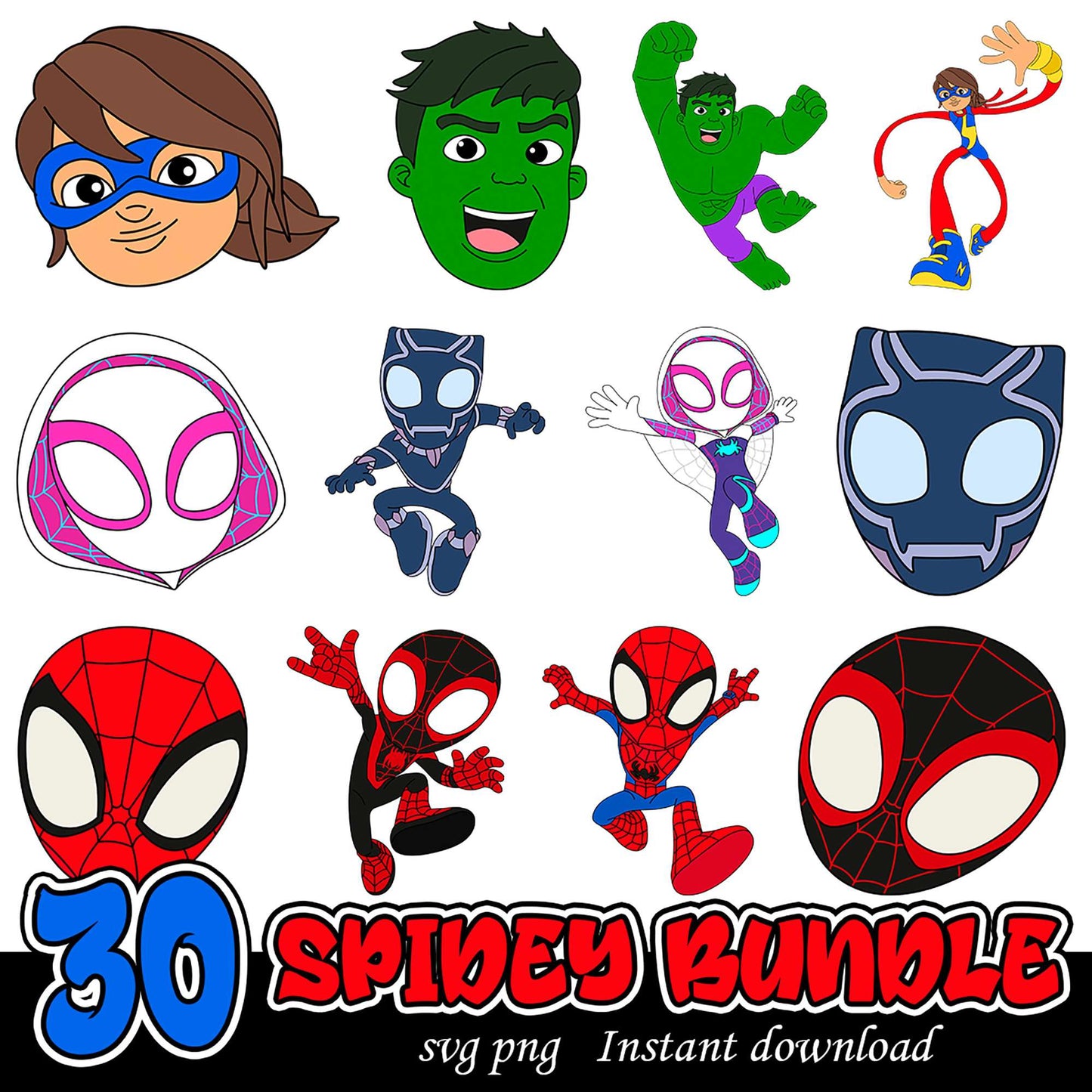 30 Spidey Bundle SVG PNG Instant Download for Kids Crafts