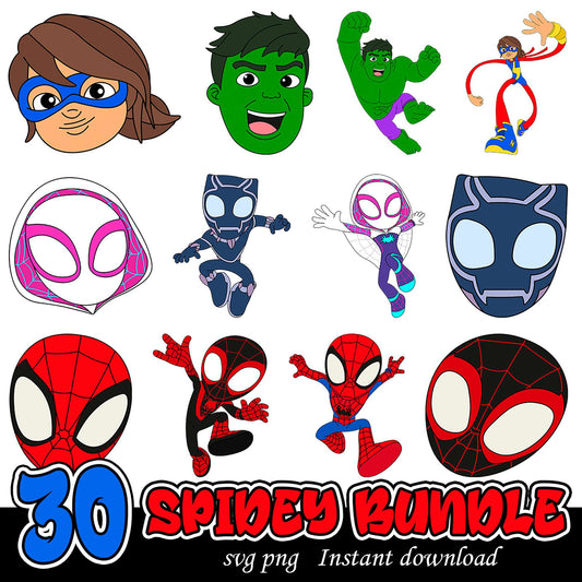 30 Spidey Bundle SVG PNG Instant Download for Kids Crafts