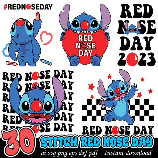 30 Stitch Red Nose Day SVG Bundle