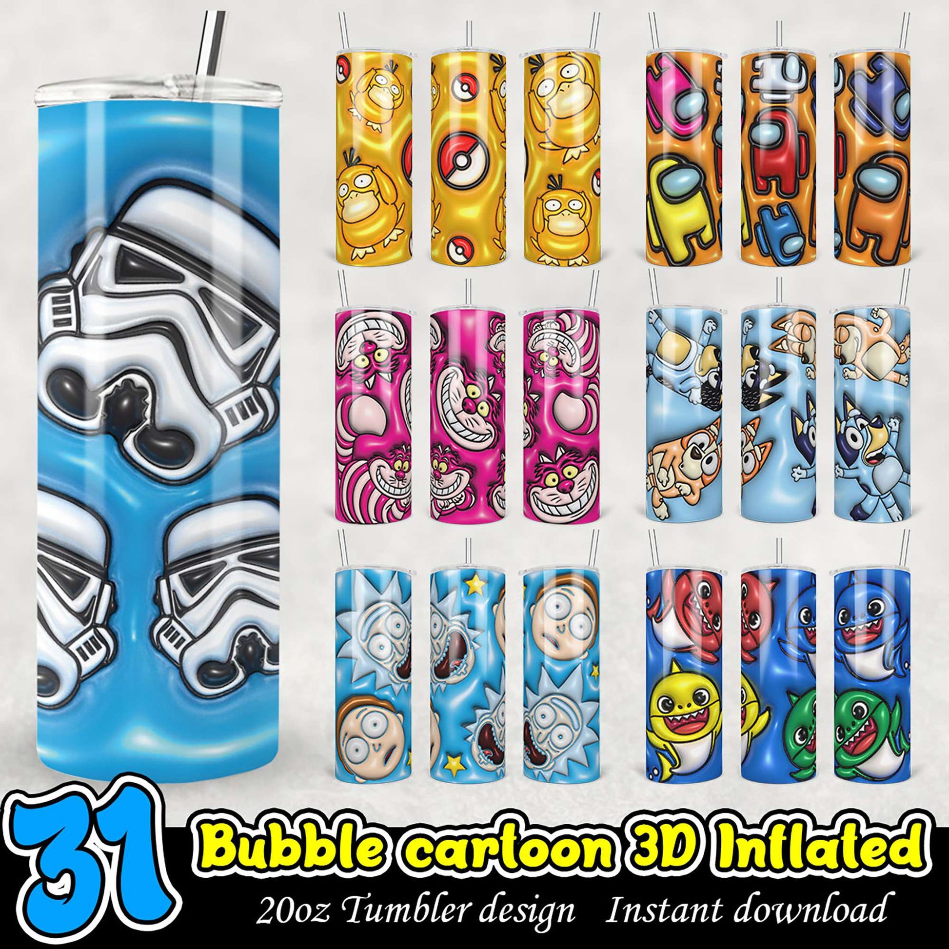 31 Bubble Cartoon 3D Tumbler PNG