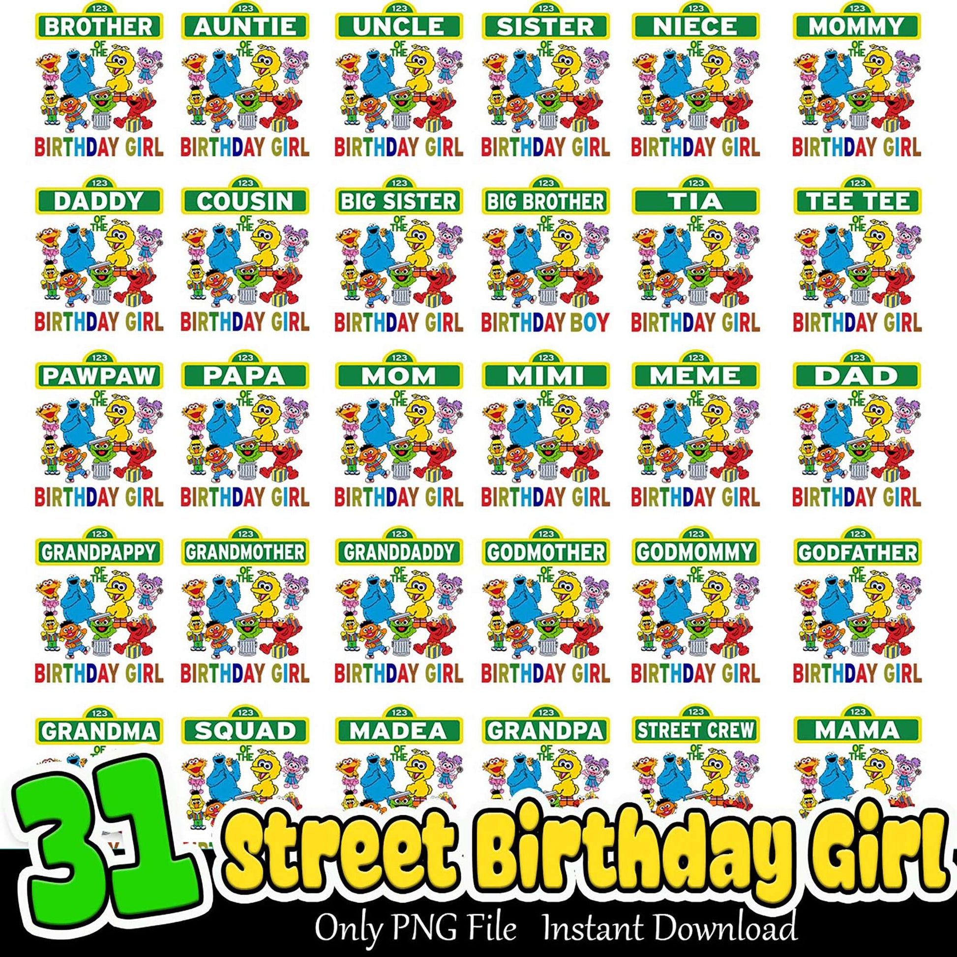 31 Sesame Street Birthday Girl PNG Bundle
