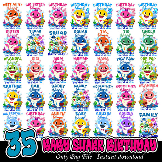 35 Baby Shark Birthday Bundle PNG Instant Download Designs
