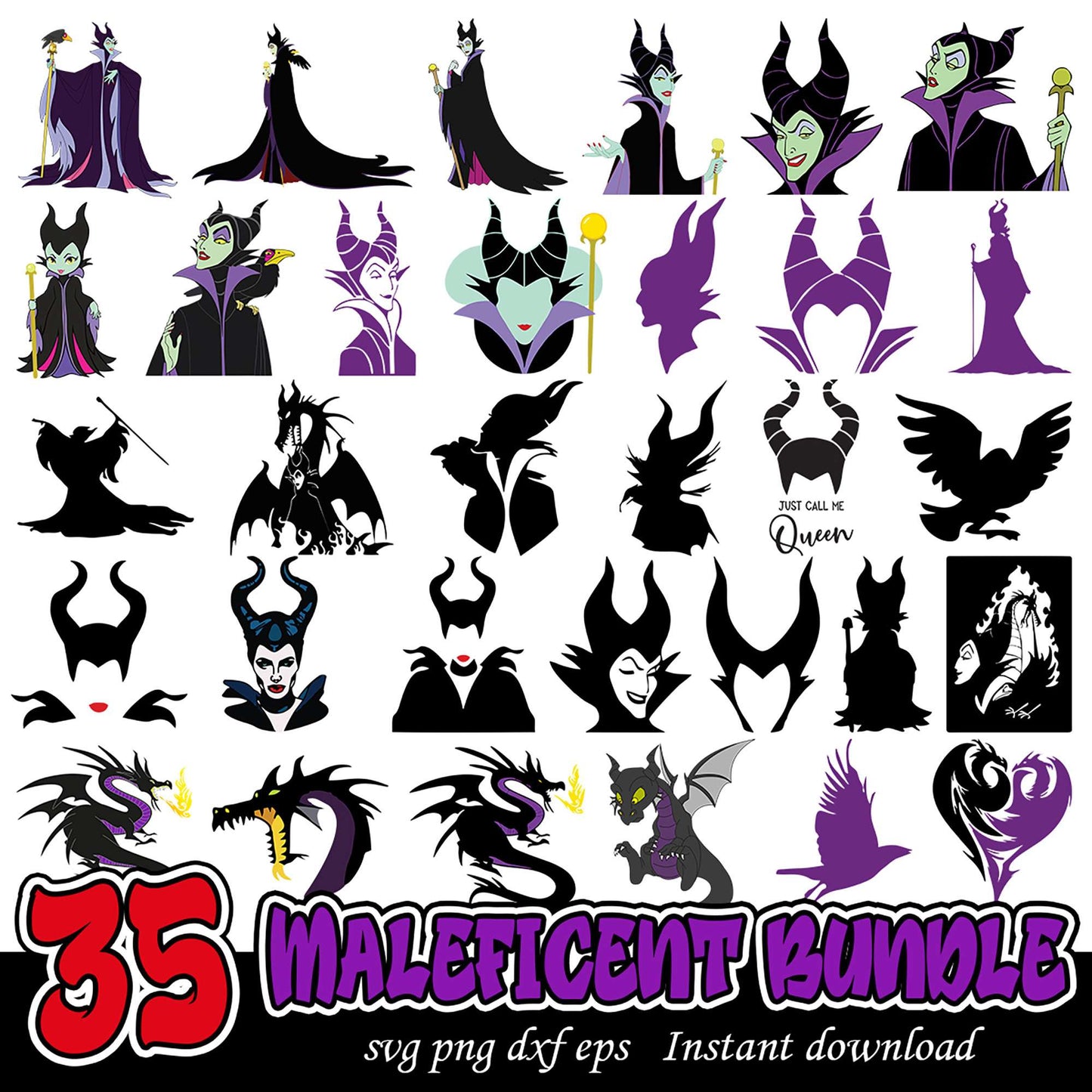 35 Maleficent Bundle SVG PNG DXF EPS for Instant Download