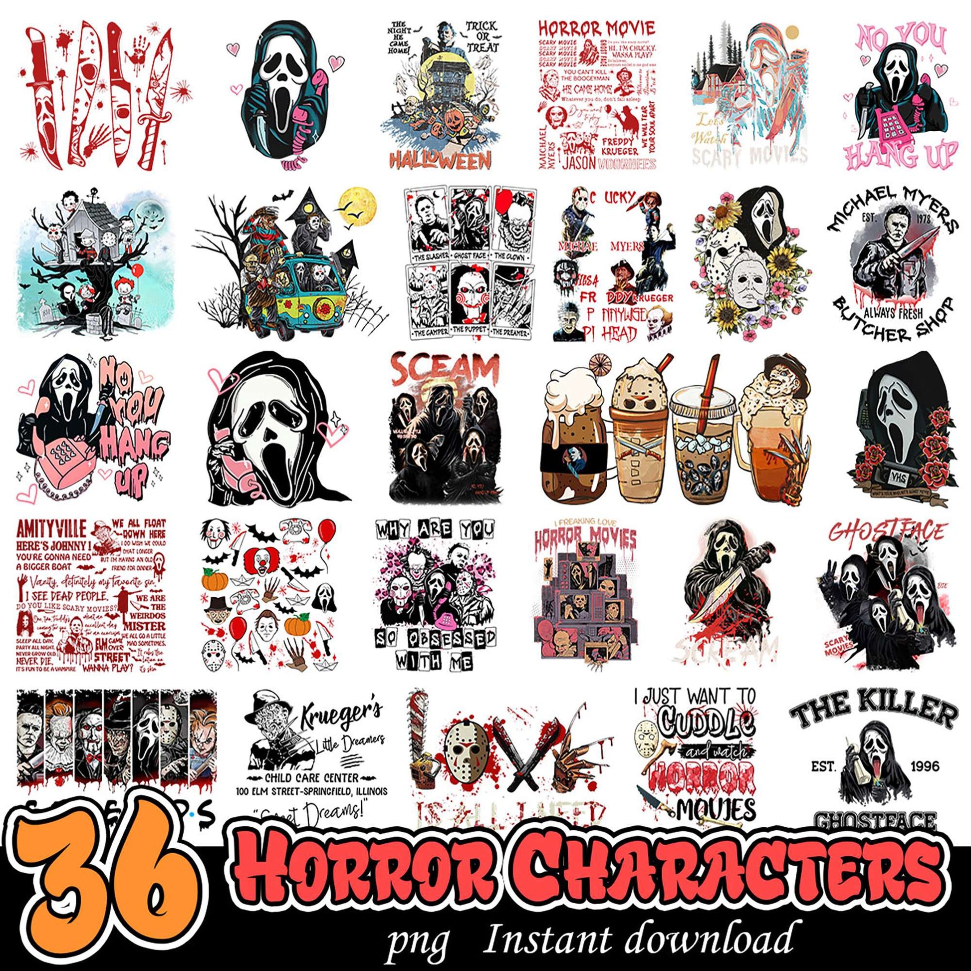 36 Horror Movie PNGs Instant Download