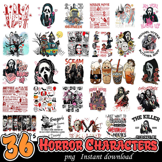 36 Horror Movie PNGs Instant Download