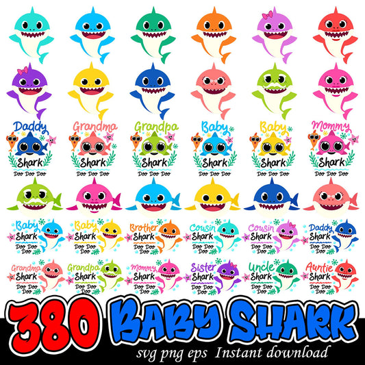 380 Baby Shark Family Bundle SVG PNG EPS Instant Download