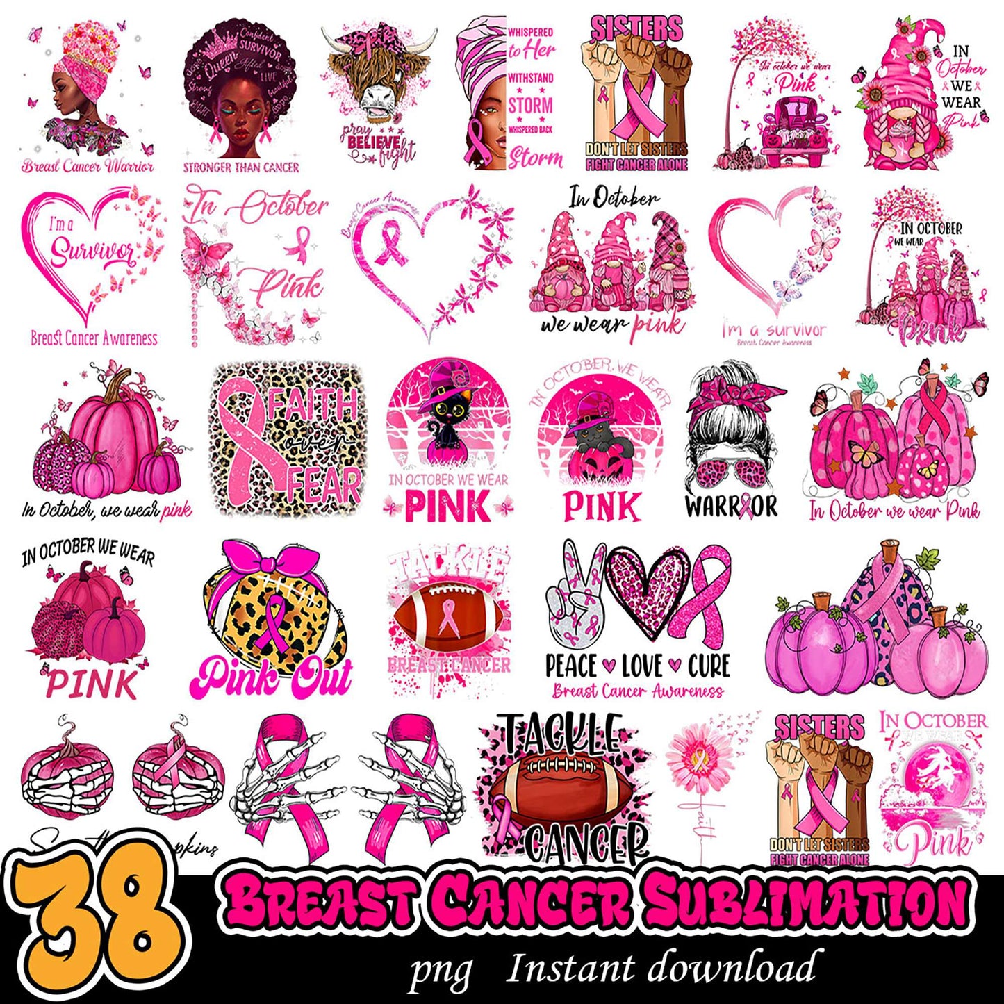 38 Breast Cancer Sublimation PNG Designs