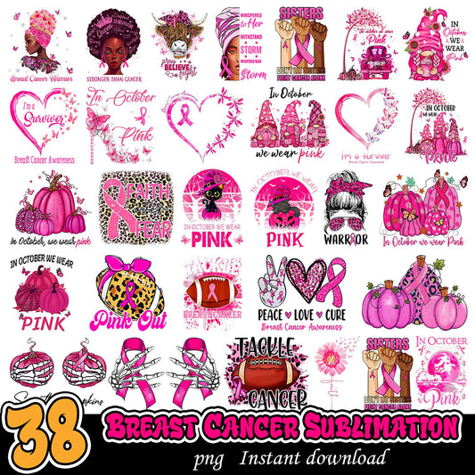 38 Breast Cancer Sublimation PNG Designs