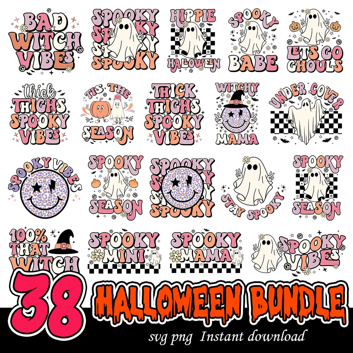 38 Halloween Bundle Spooky PNG Designs for Instant Download