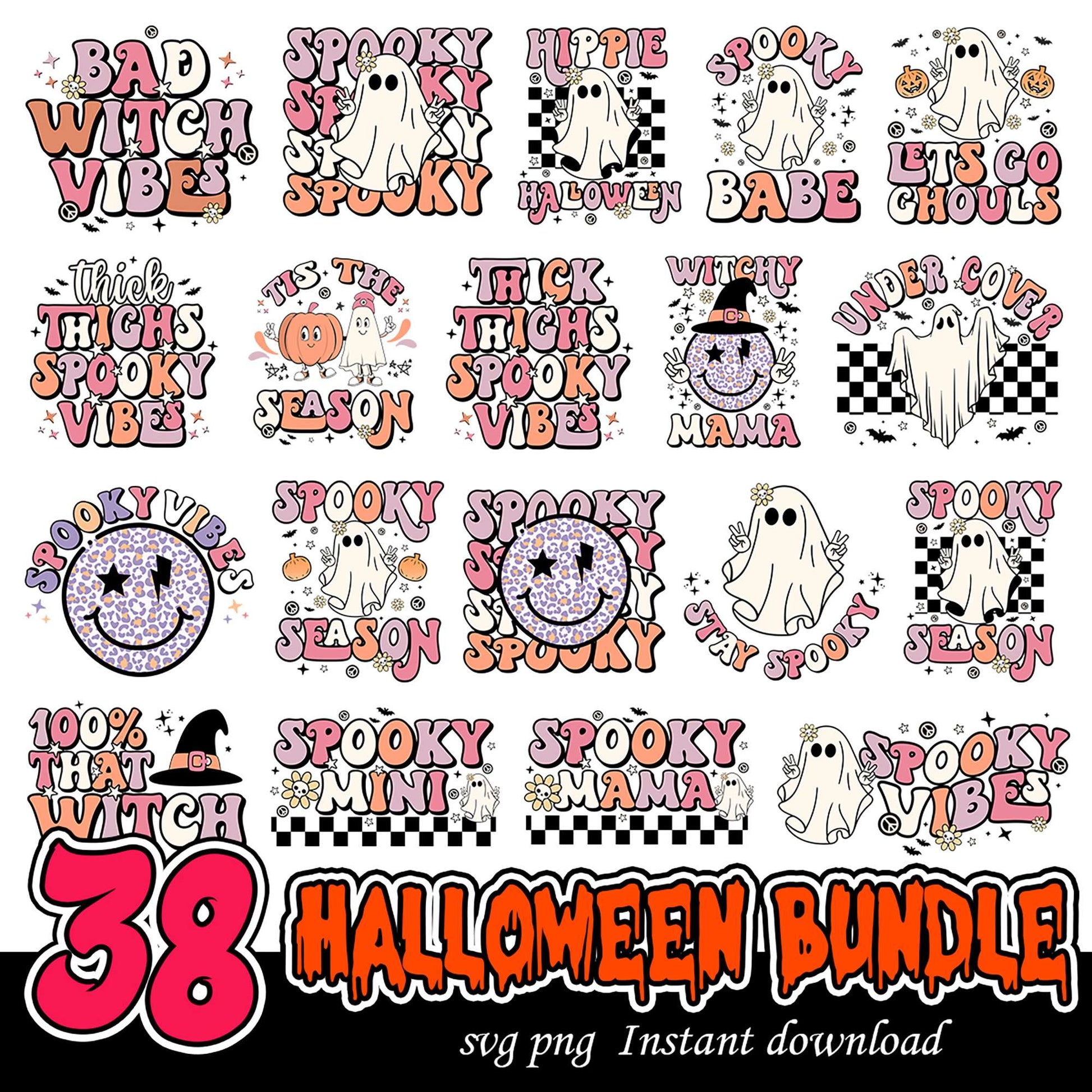 38 Halloween Bundle Spooky PNG Designs for Instant Download