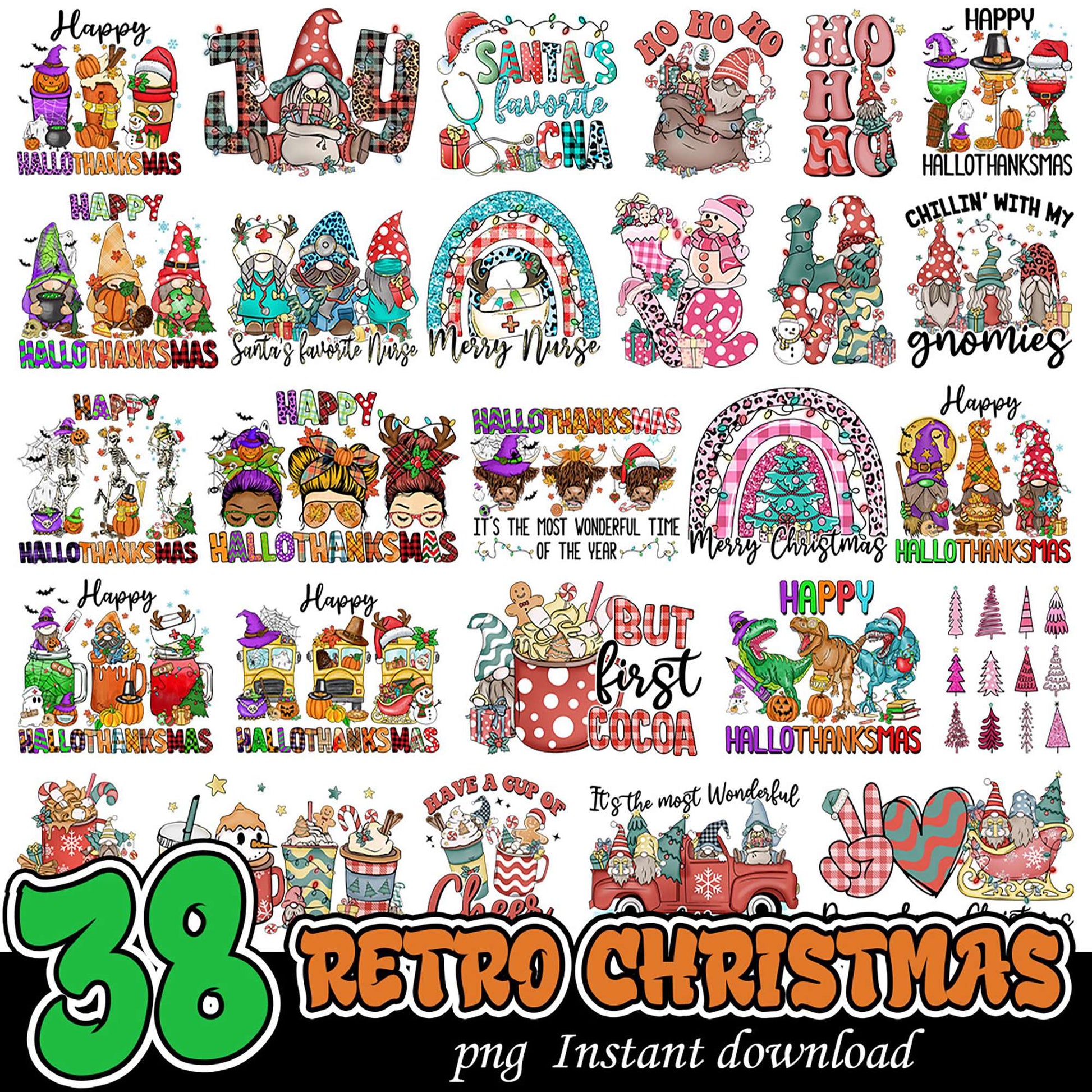 38 Retro Christmas PNG Designs Instant Download