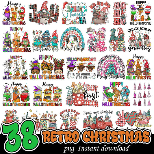 38 Retro Christmas PNG Designs Instant Download