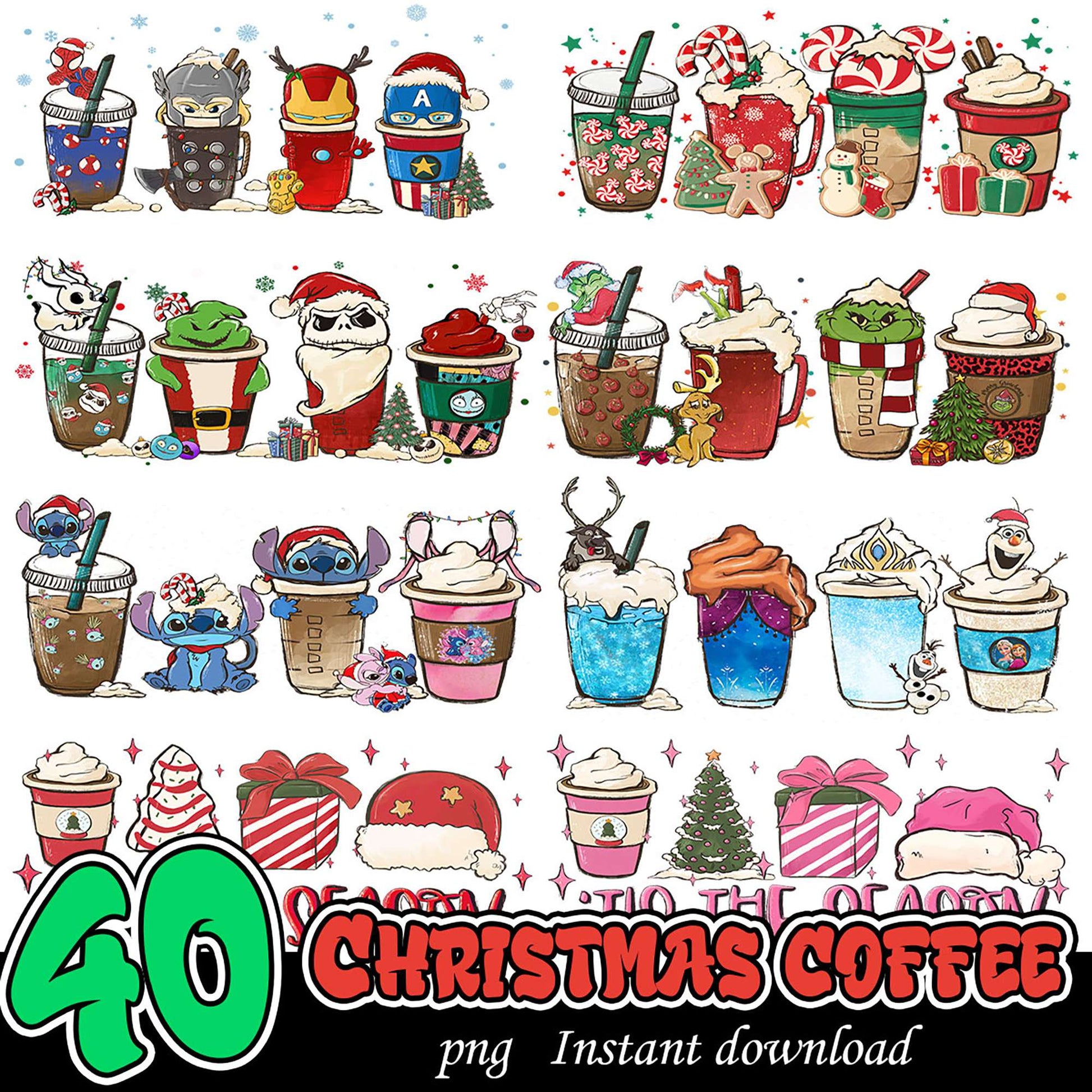 40 Christmas Coffee PNG Bundle