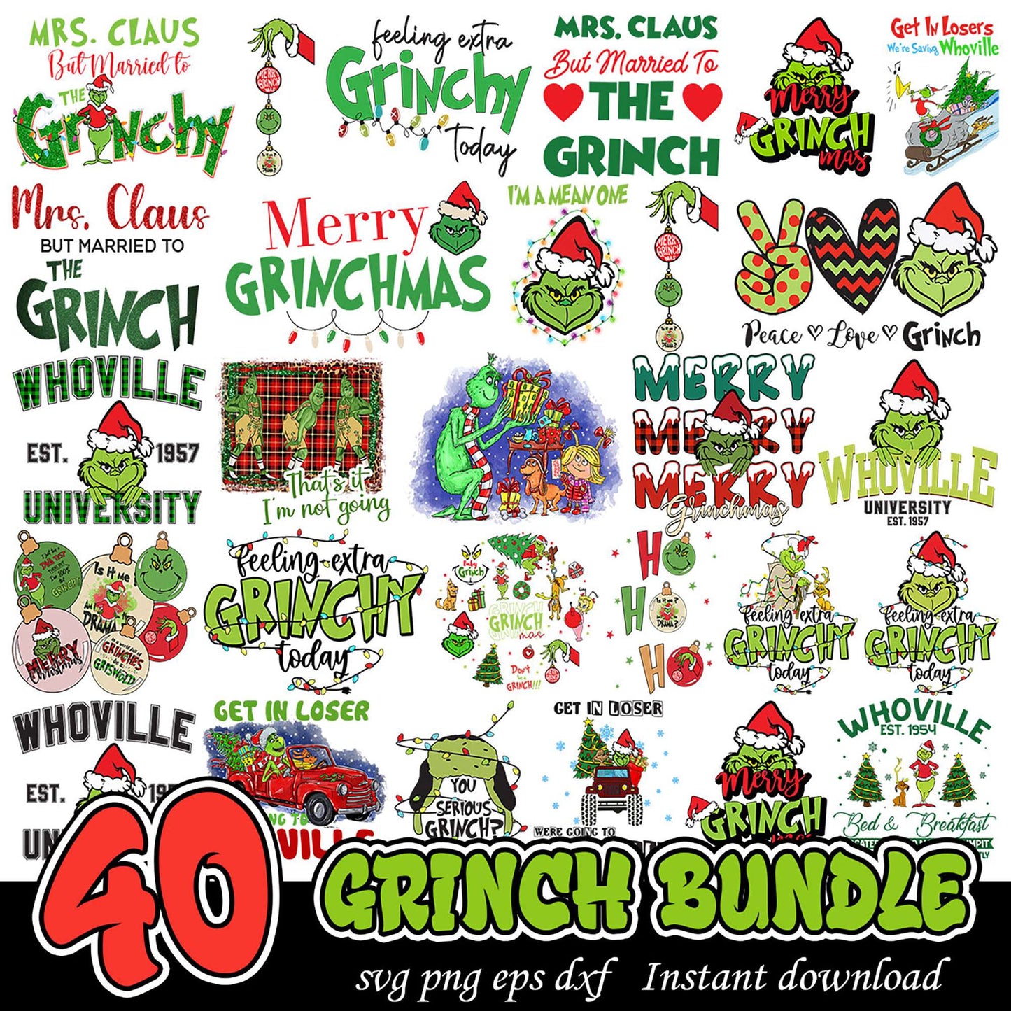 40 Grinch SVG Bundle Instant Download