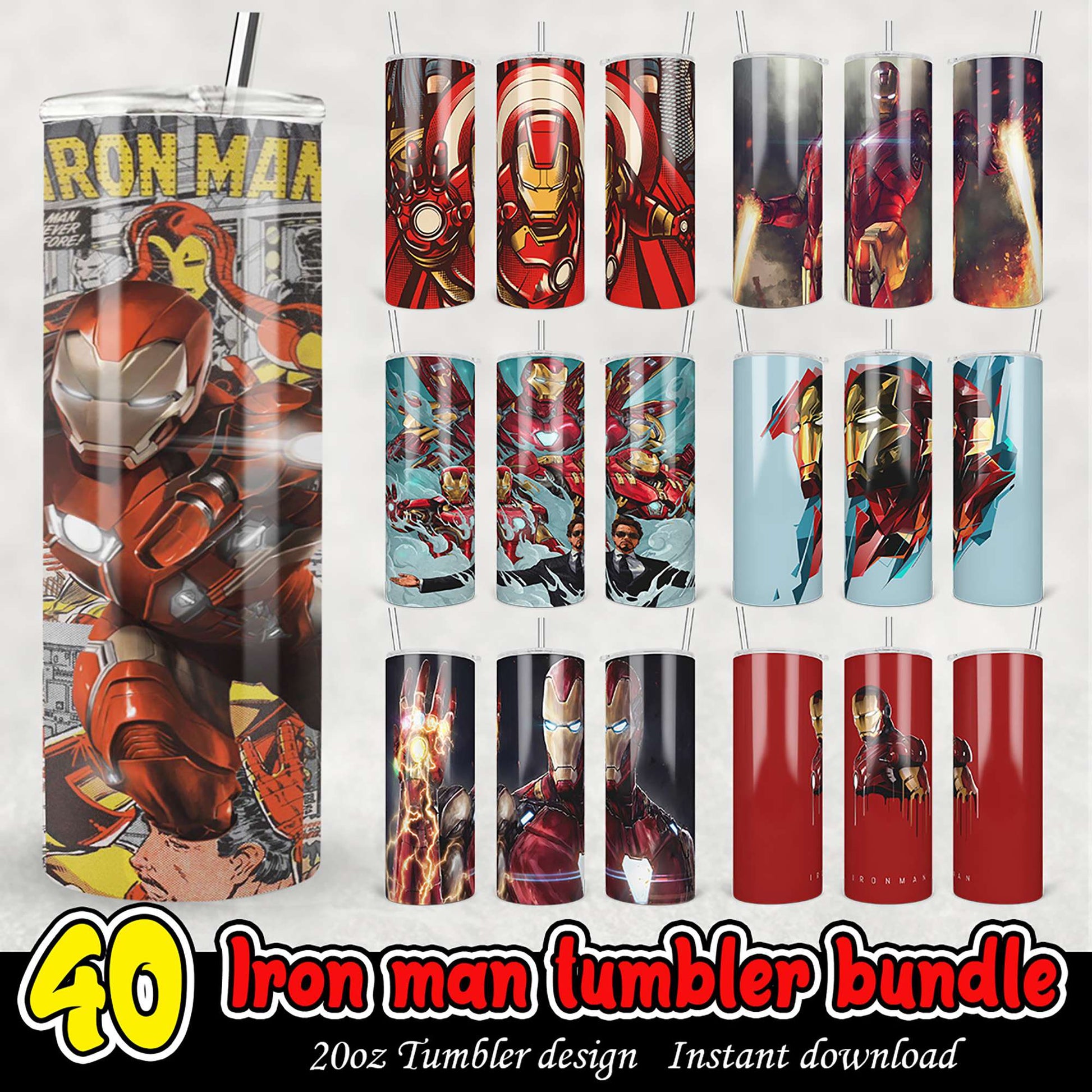 40 Iron Man Tumbler Designs PNG Bundle