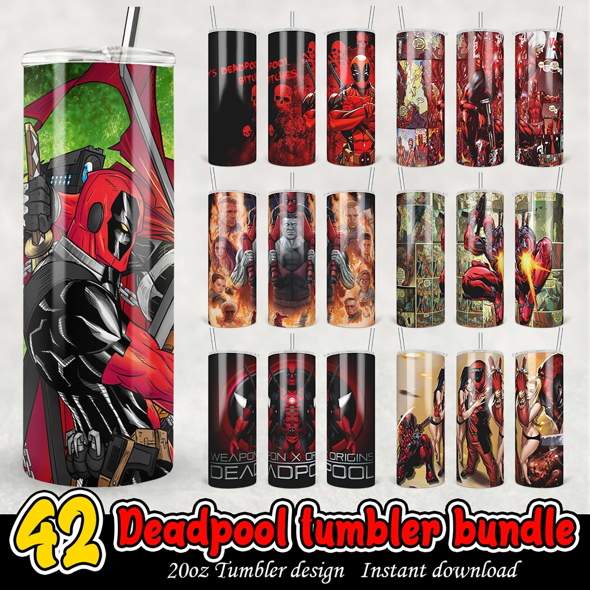 42 Deadpool Tumbler Designs PNG Bundle