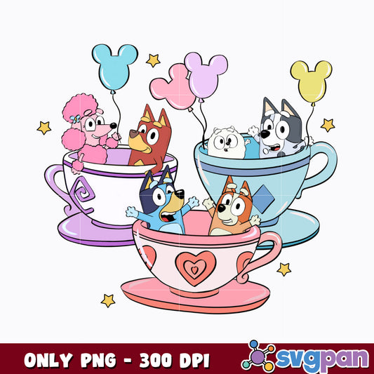 Funny Bluey Dog Friends Enjoying Coffee png