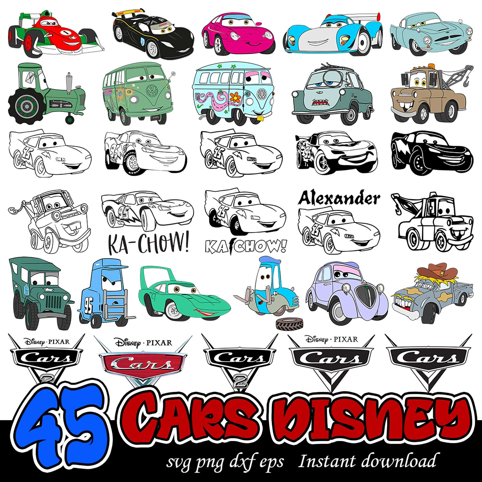 45 Disney Cars Bundle SVG for Instant Download Graphics