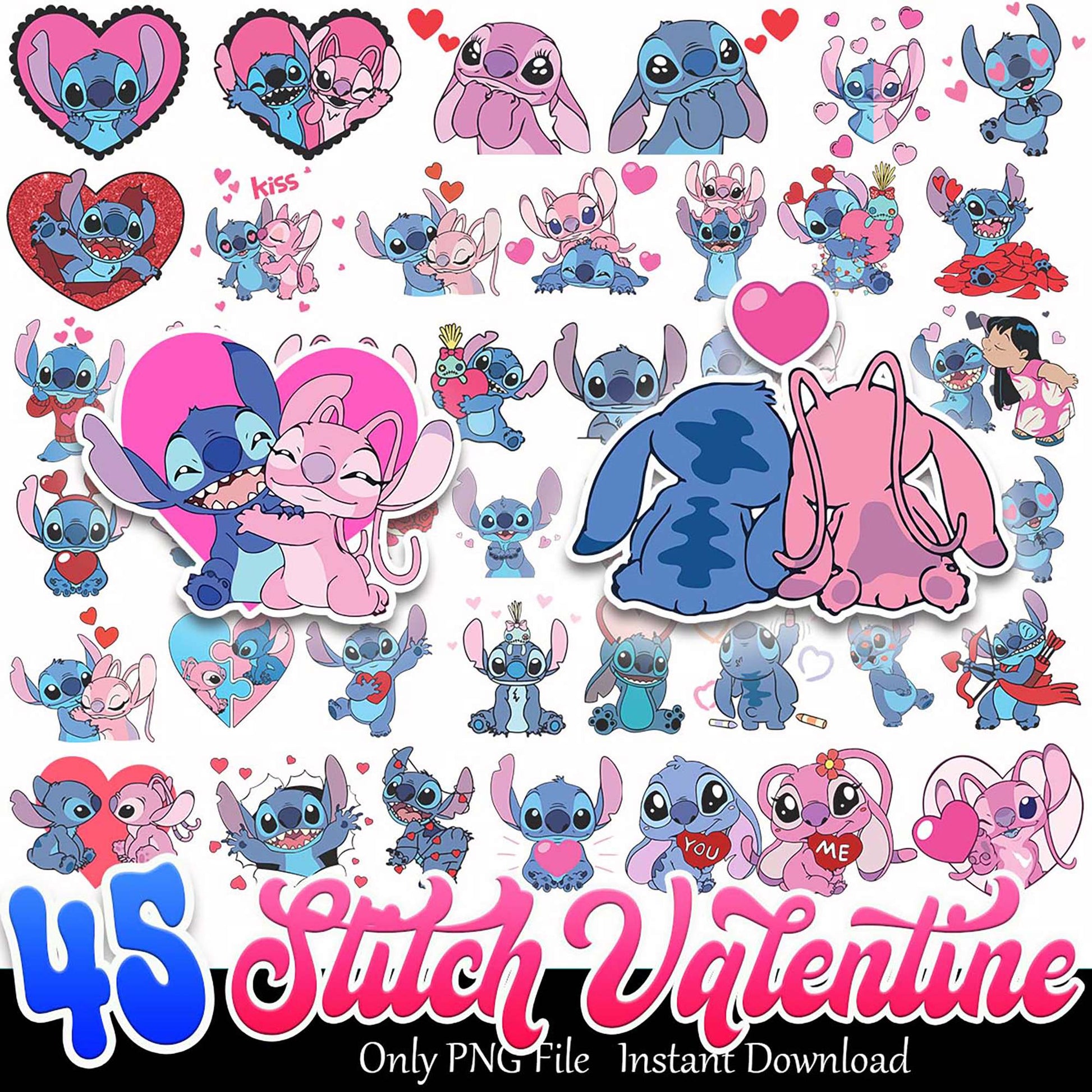45 Stitch Valentine PNGs Instant Download