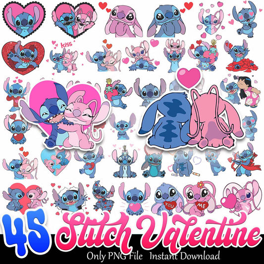 45 Stitch Valentine PNGs Instant Download
