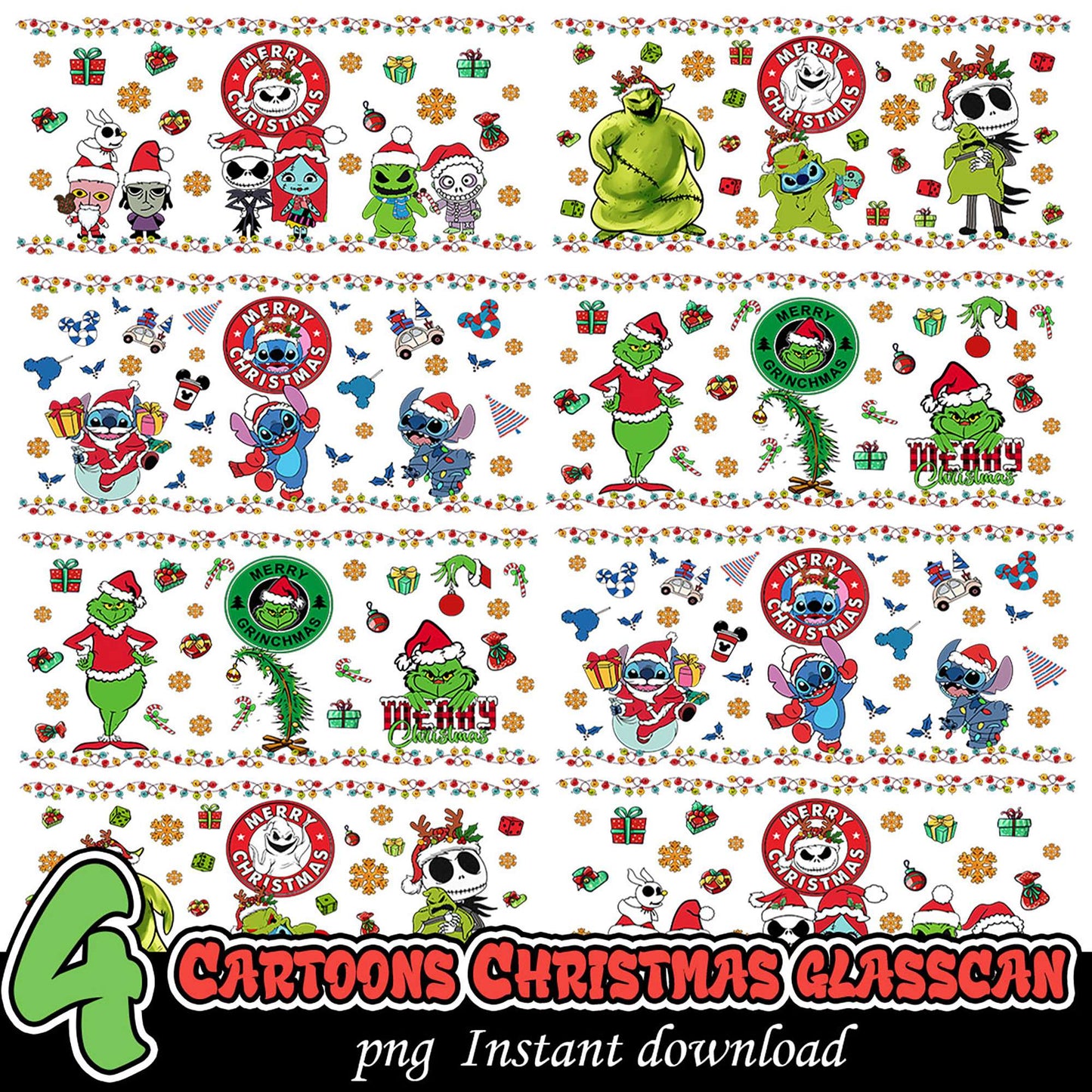 4 Cartoon Christmas Glasscan PNGs