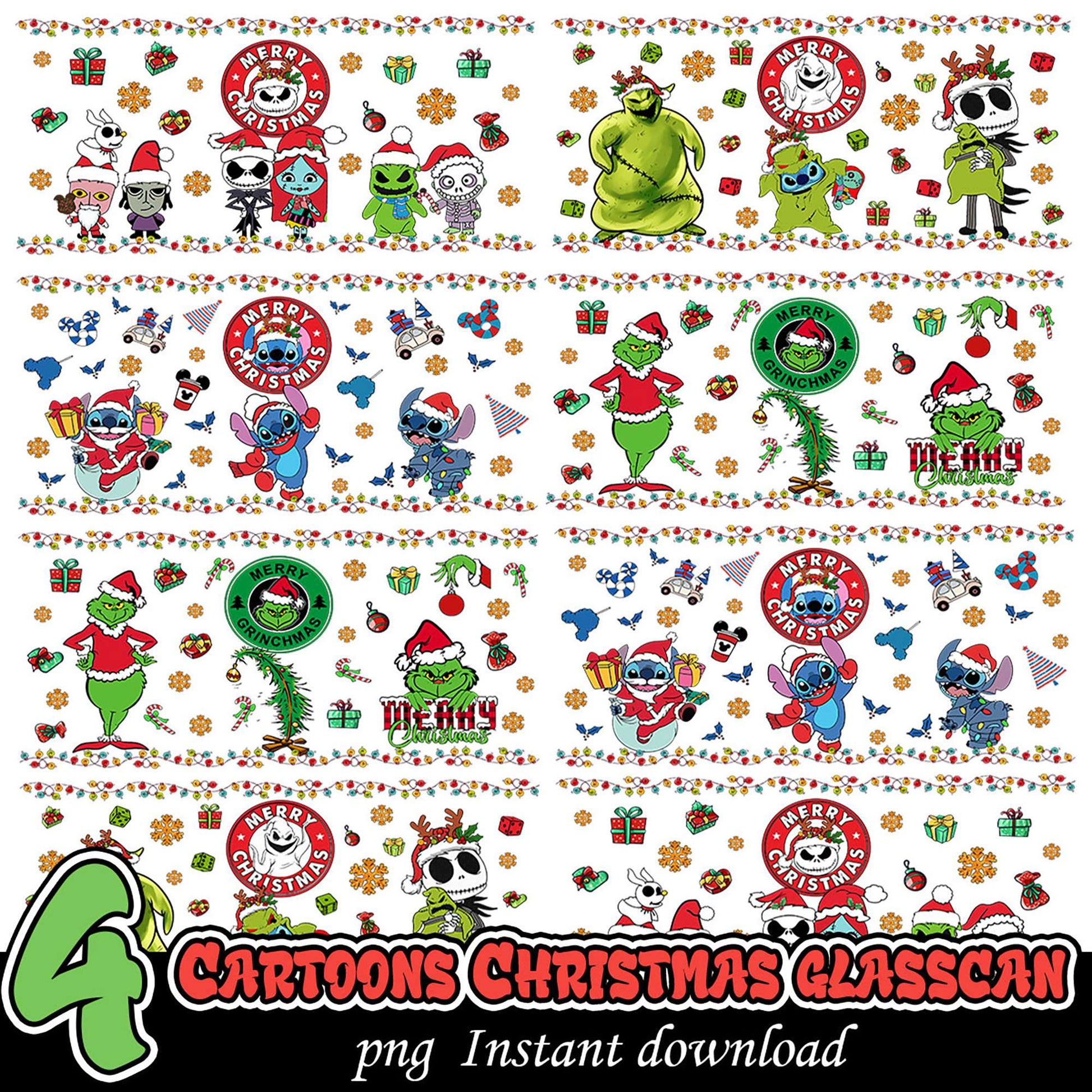 4 Cartoon Christmas Glasscan PNGs
