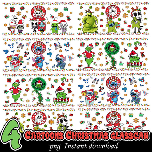 4 Cartoon Christmas Glasscan PNGs
