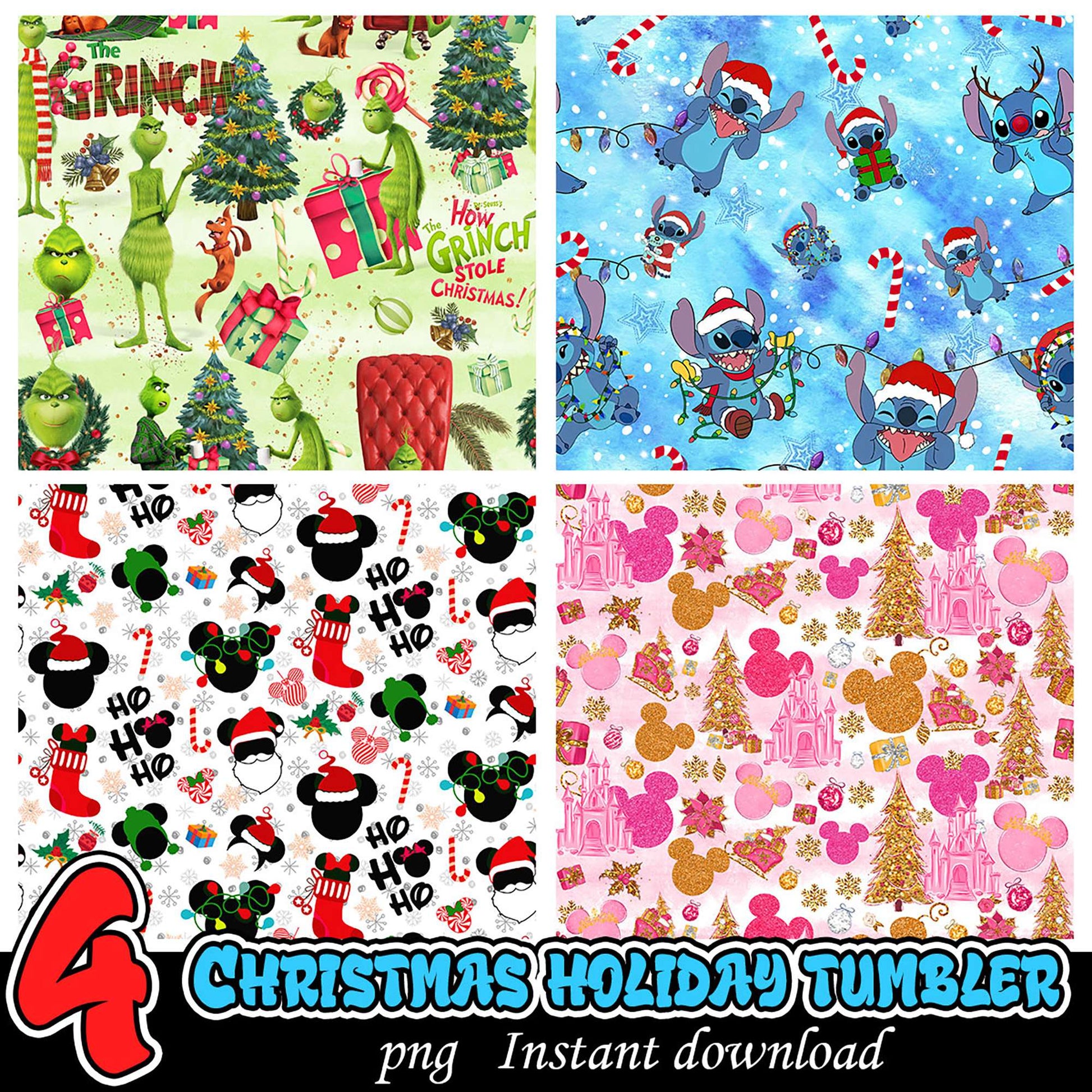 4 Christmas Holiday Tumbler PNG Designs
