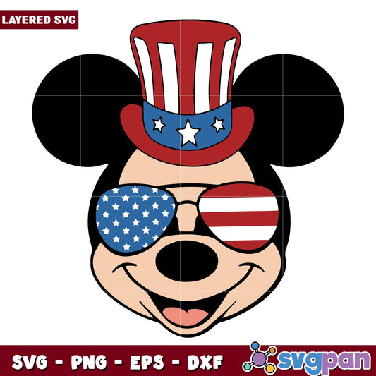 4th Of July Mickey Face  svg, Disney characters svg, Digital Download