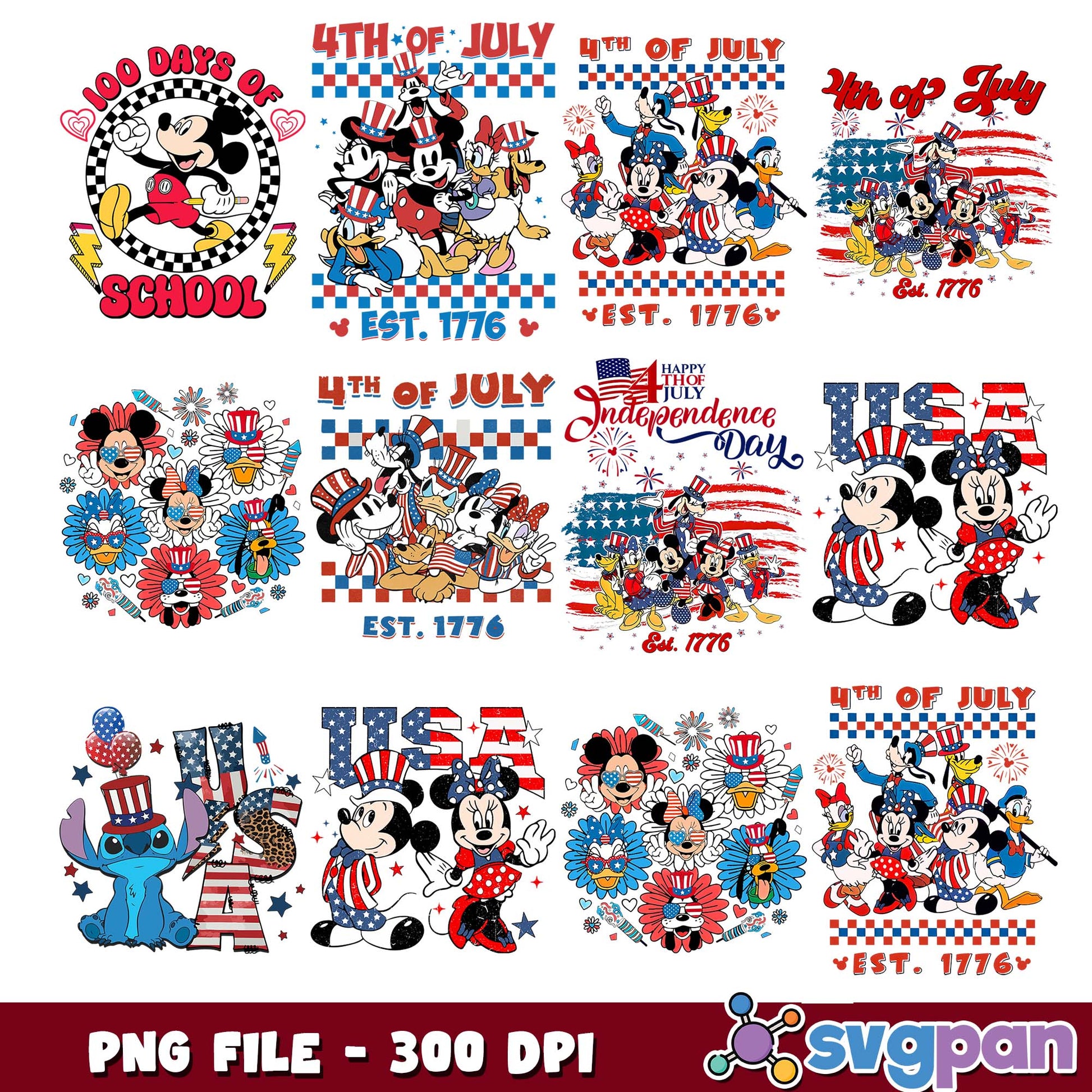 4th july disney design png bundle
