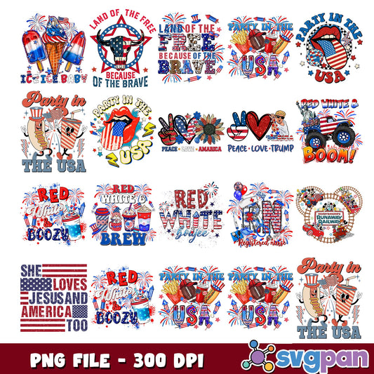 4th july party design png bundle