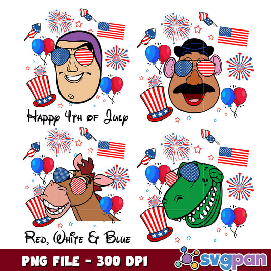 4th of July Cartoon PNG Bundle 300 DPI