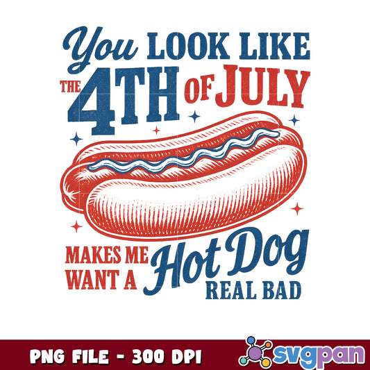 4th of July Hot Dog PNG Design 300 DPI