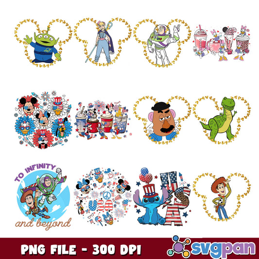4th of july disney characters png bundle
