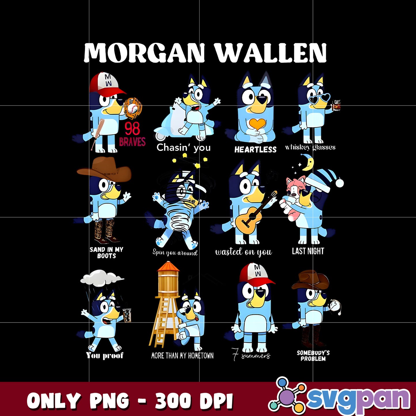 Morgan Wallen x Bluey Kids Tee cartoon png 