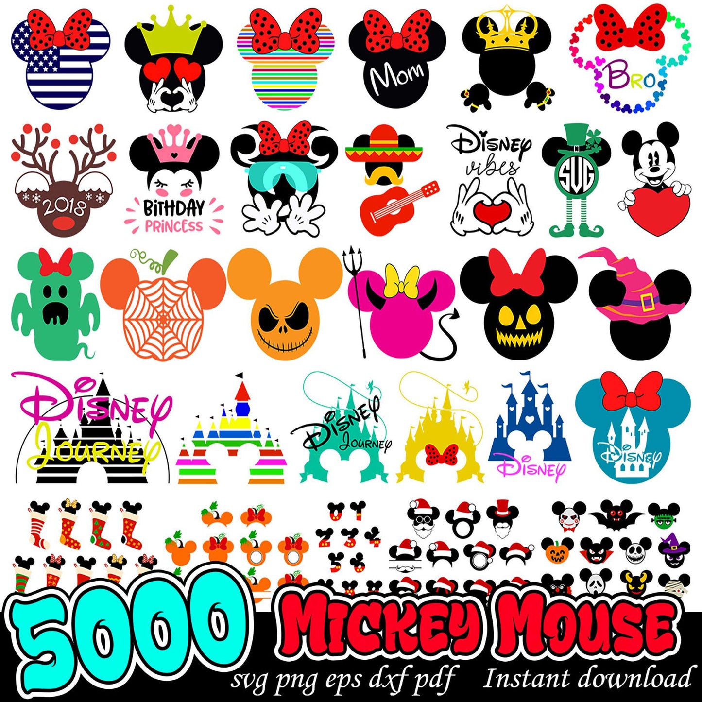 5000 Mickey Mouse SVG Bundle PNG EPS DXF PDF