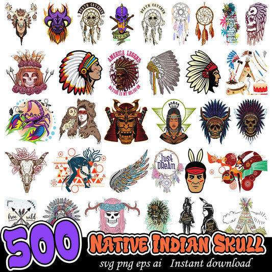 500 Native Indian Skull SVG Bundle