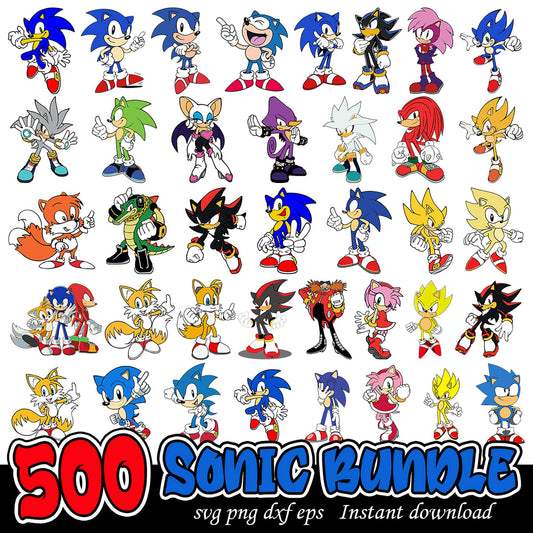 500 Sonic Character Bundle SVG PNG EPS Instant Download