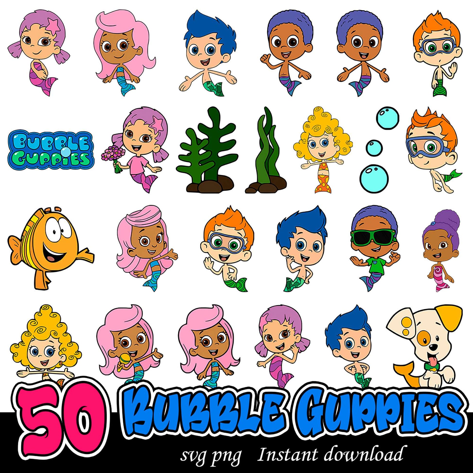 50 Bubble Guppies SVG PNG Bundle for Instant Download Fun