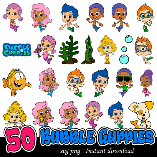 50 Bubble Guppies SVG PNG Bundle for Instant Download Fun