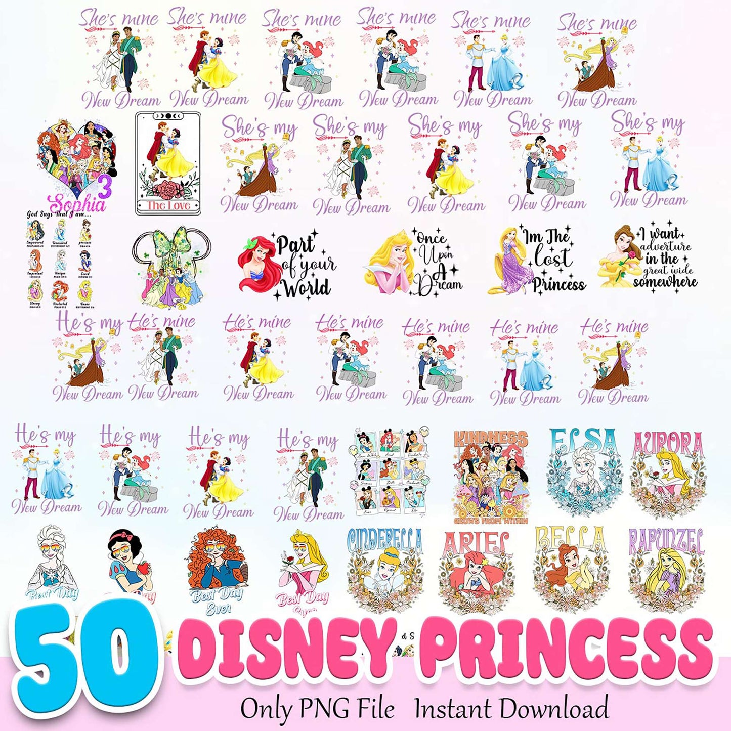 50 Disney Princess SVG Bundle PNG Instant Download