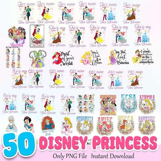 50 Disney Princess SVG Bundle PNG Instant Download