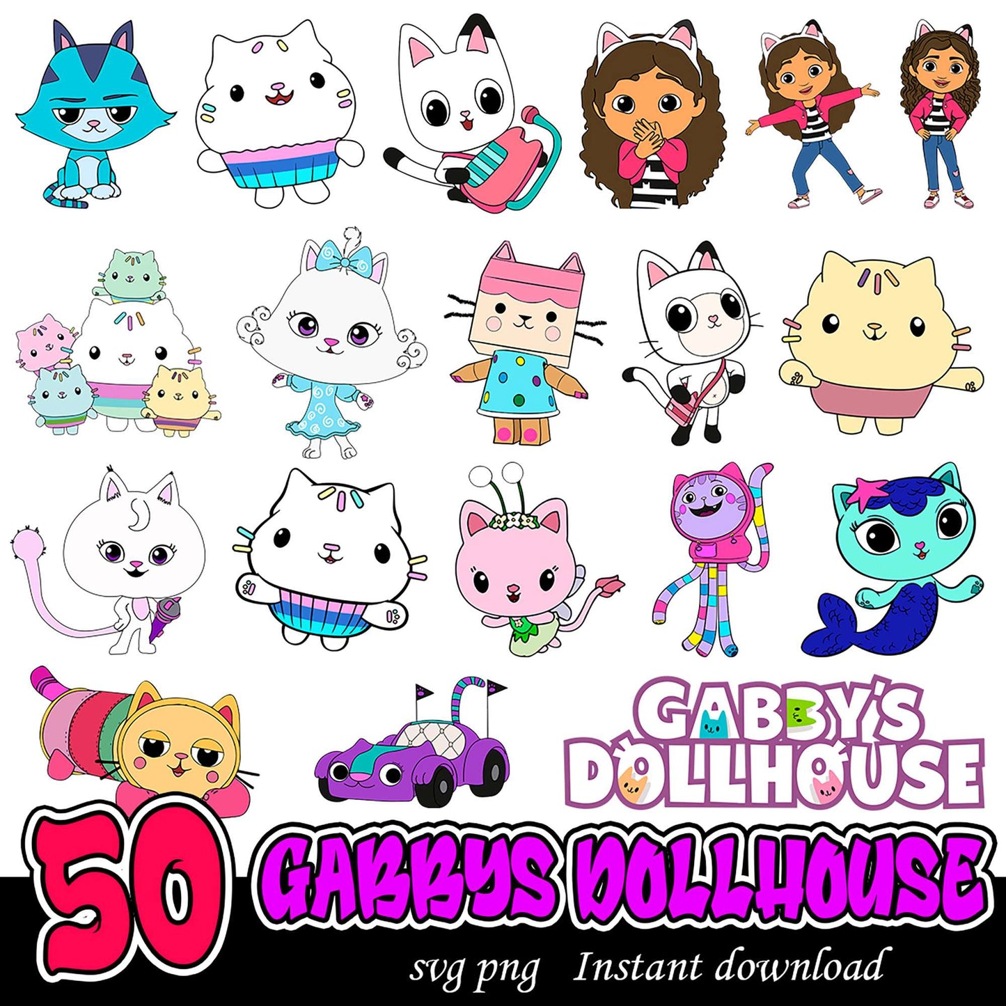 50 Gabby's Dollhouse SVG Bundle Cute Character Designs