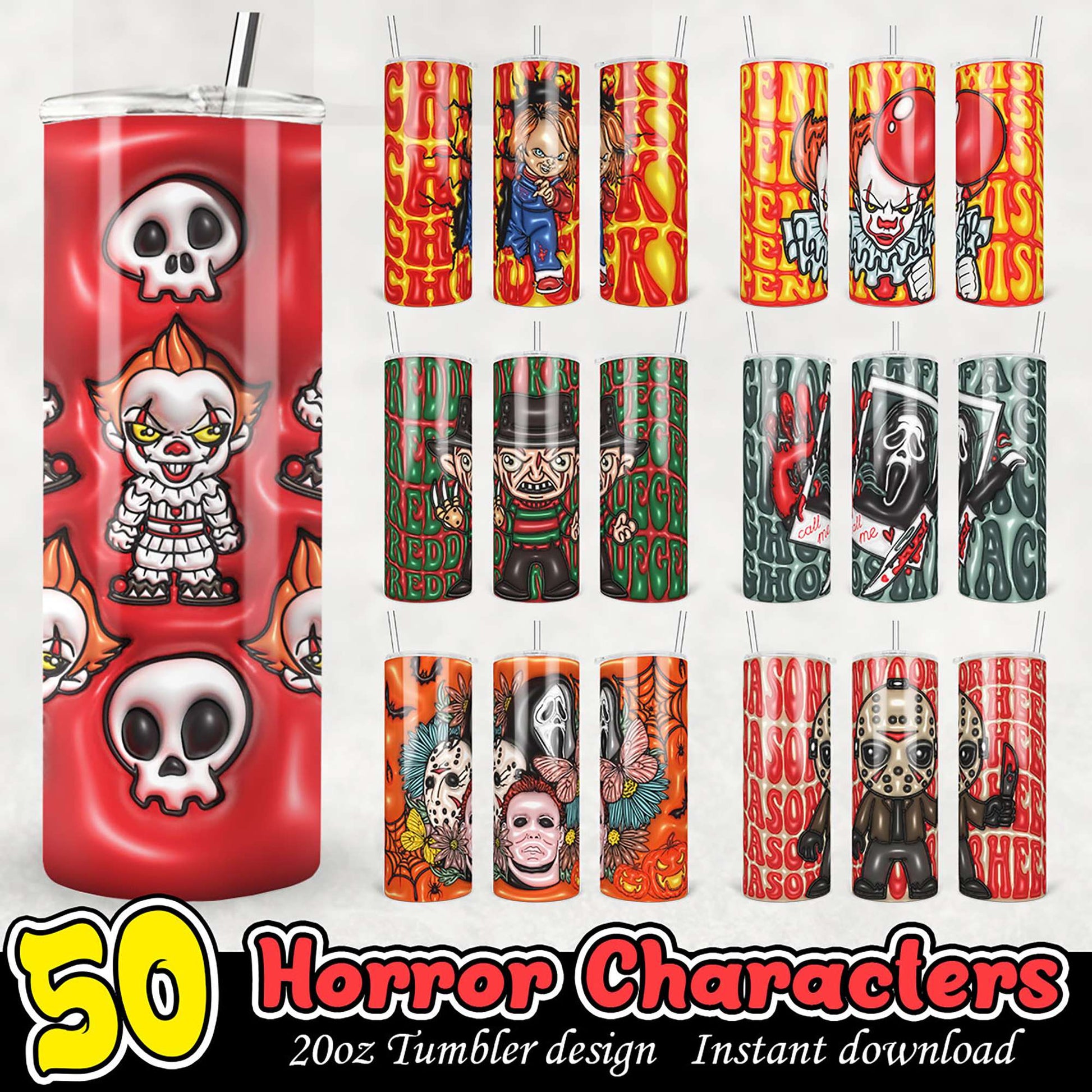50 Horror Character Tumbler Designs