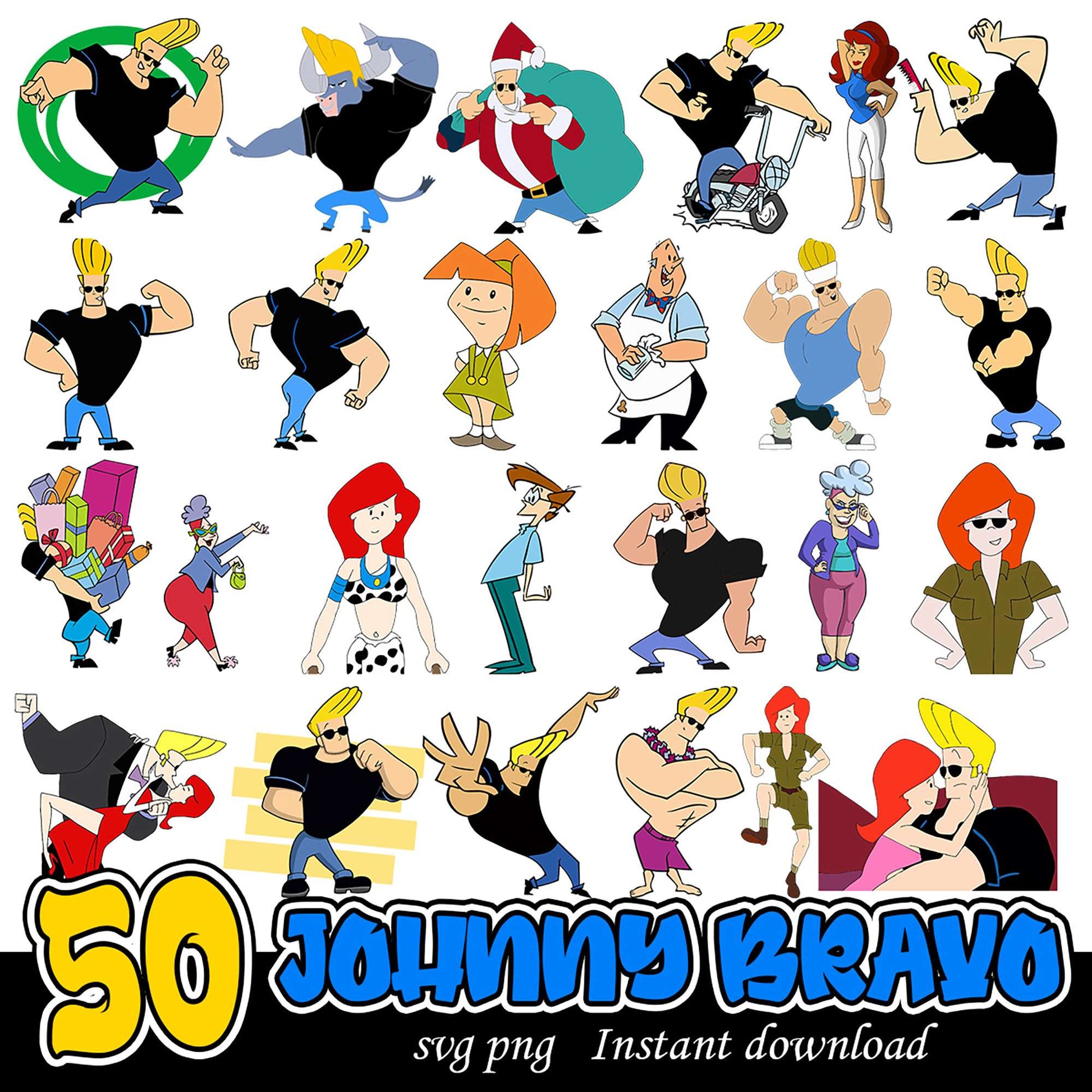 50 Johnny Bravo SVG PNG Bundle for Instant Download Art